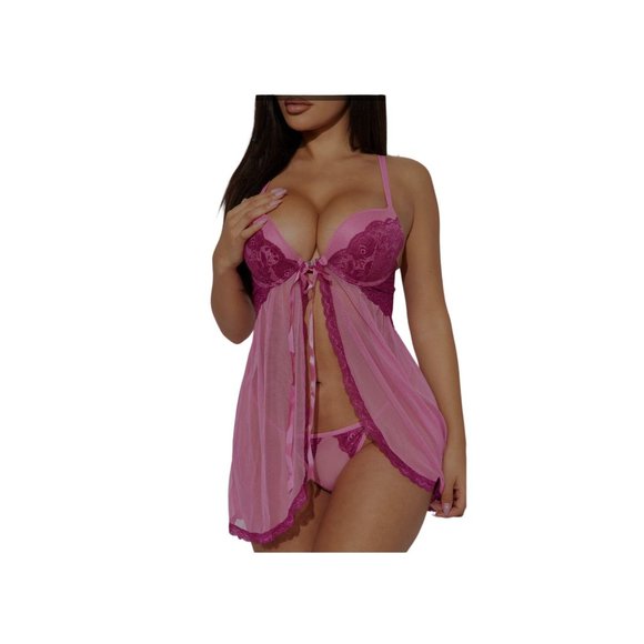 FRENCH AFFAIR BABYDOLL SET SIZE LARGE FUCHSIA COLOR - Picture 8 of 14